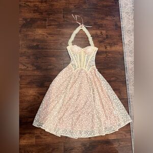 Floral Pink Woman’s Dress haltered top tradwife